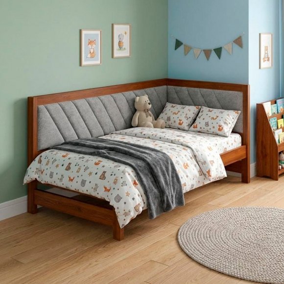 Односпальне дерев'яне ліжко Mebigrand Ліза М6 (права спинка) Горіх лісовий/Аляска 93 (Сірий) 80x200 см MBG-25751