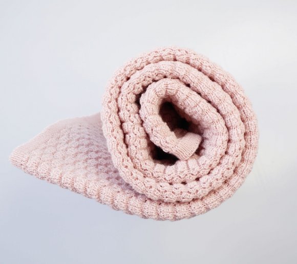 Плед плетений Premium Merino Butterfly 80x100 см Powder Pink lullalove-0567