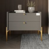 Тумба приліжкова LION Wood з двома шухлядами Антрацит (золоті ножки) (LION-041334) ТОП Тумба приліжкова LION Wood з двома шухлядами Антрацит (золоті ножки) (LION-041334) ТОП