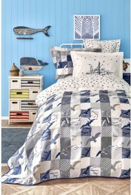 Постільна білизна з покривалом Veta lacivert синій ранфорс підліткова svt-2000022253635