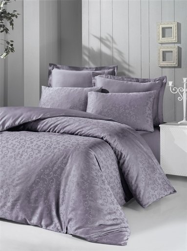 Постільний комплект 200х220 см Deluxe Jacquard Sateen Rimma сірий