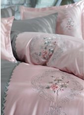 Постільна білизна сатин з вишивкою Isabella gri сірий євро svt-2000022294980