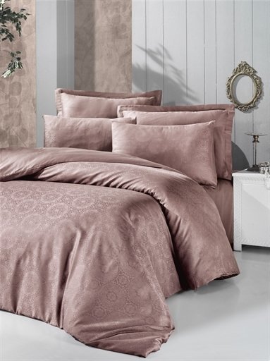 Постільний комплект 200х220 см Deluxe Jacquard Sateen Valeria капучіно